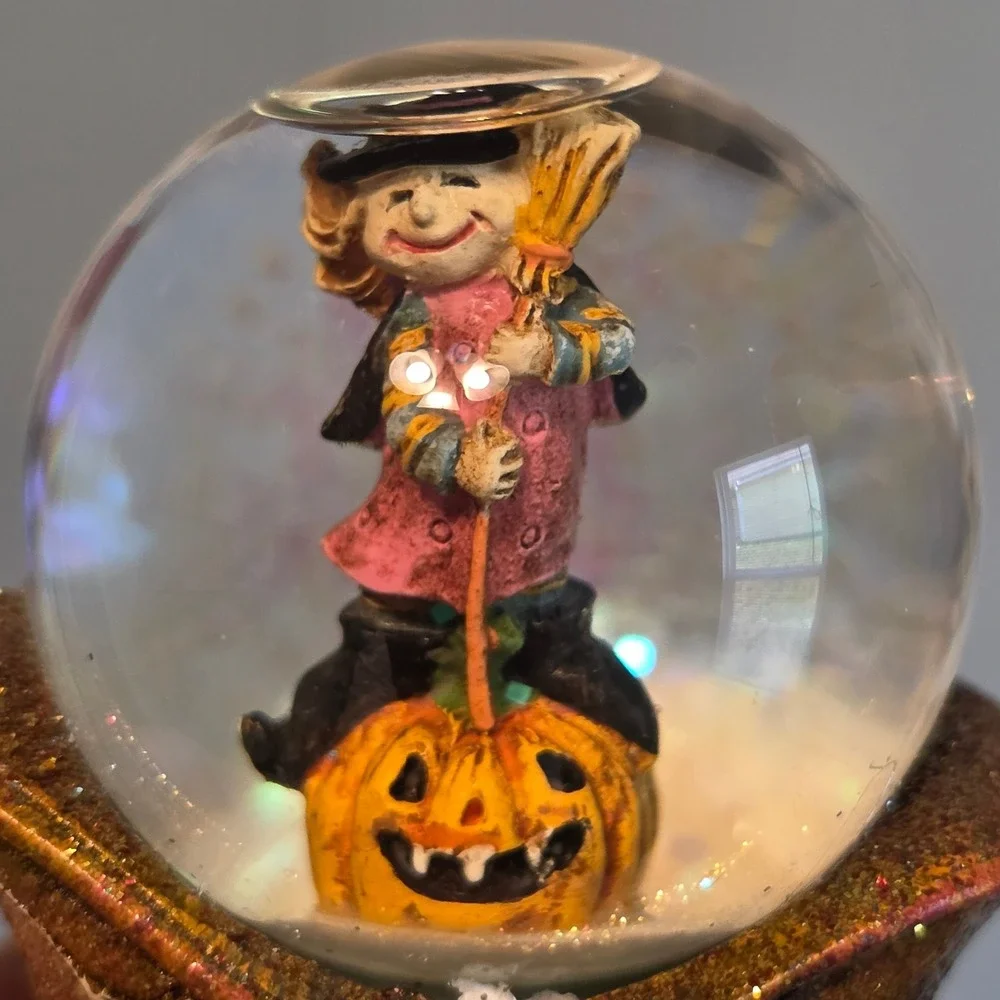 Halloween Snow Globe Witch Boot Set 4pc Black Cat Ghost Scarecrow Pumpkin